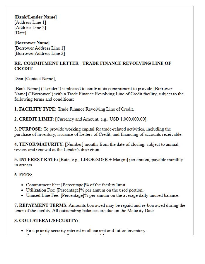 Trade Finance Revolving Line Of Credit Commitment Letter