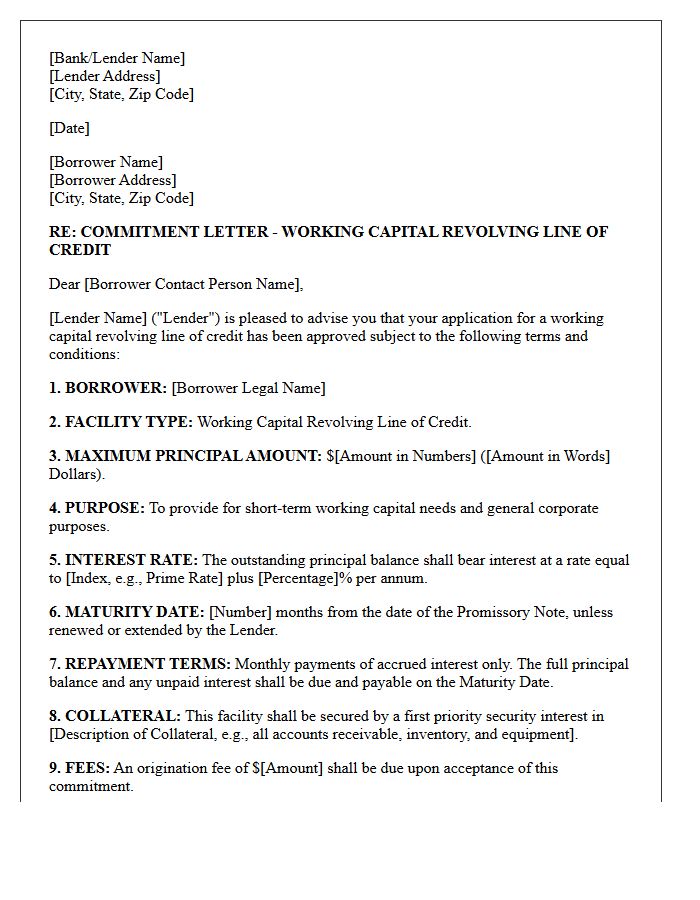 Working Capital Revolving Line Of Credit Commitment Letter