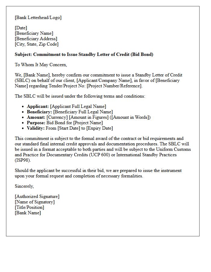 Bid Bond Standby Letter of Credit Commitment Letter