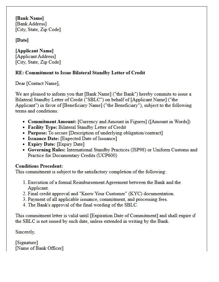 Bilateral Standby Letter of Credit Commitment Letter