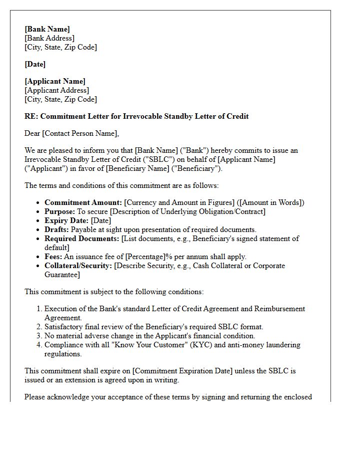 Commercial Standby Letter of Credit Commitment Letter