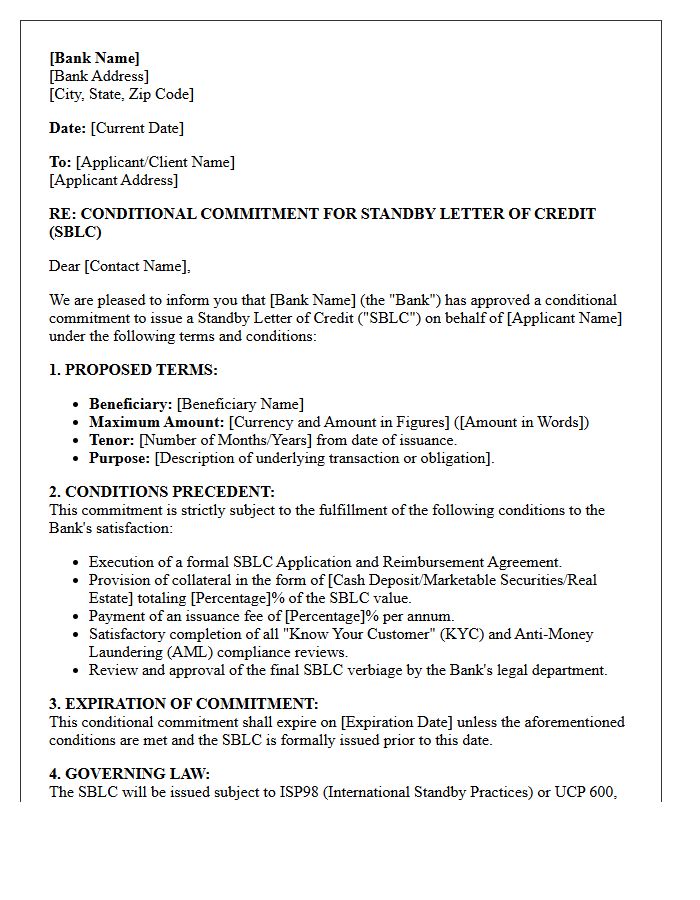 Conditional Standby Letter of Credit Commitment Letter
