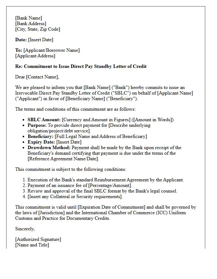 Direct Pay Standby Letter of Credit Commitment Letter