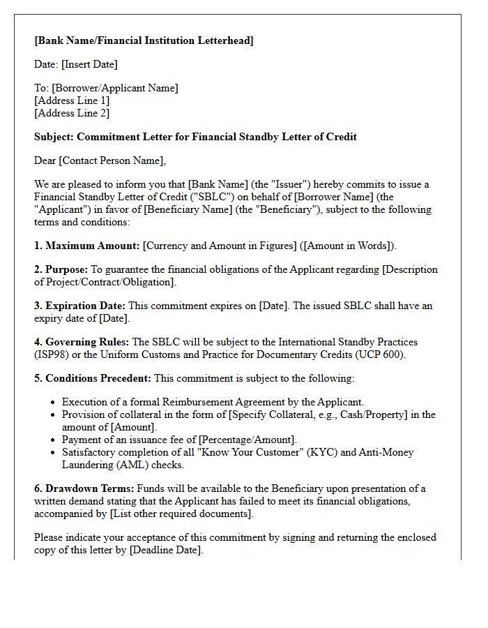 Financial Standby Letter of Credit Commitment Letter