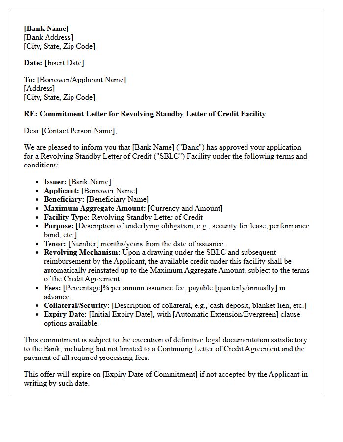 Revolving Standby Letter of Credit Commitment Letter