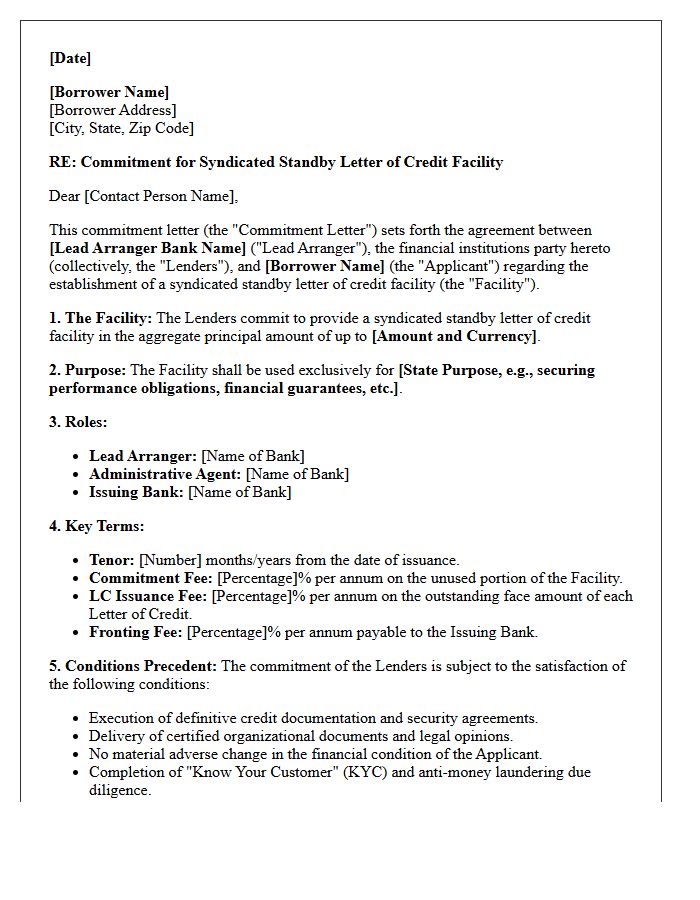 Syndicated Standby Letter of Credit Commitment Letter