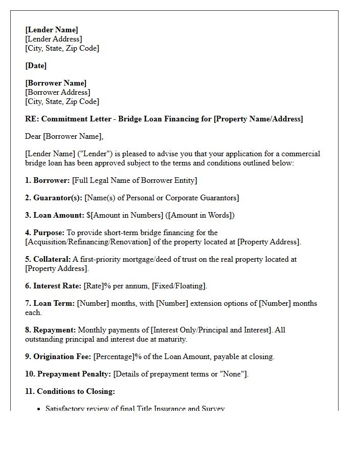 Commercial Real Estate Bridge Loan Financing Commitment Letter