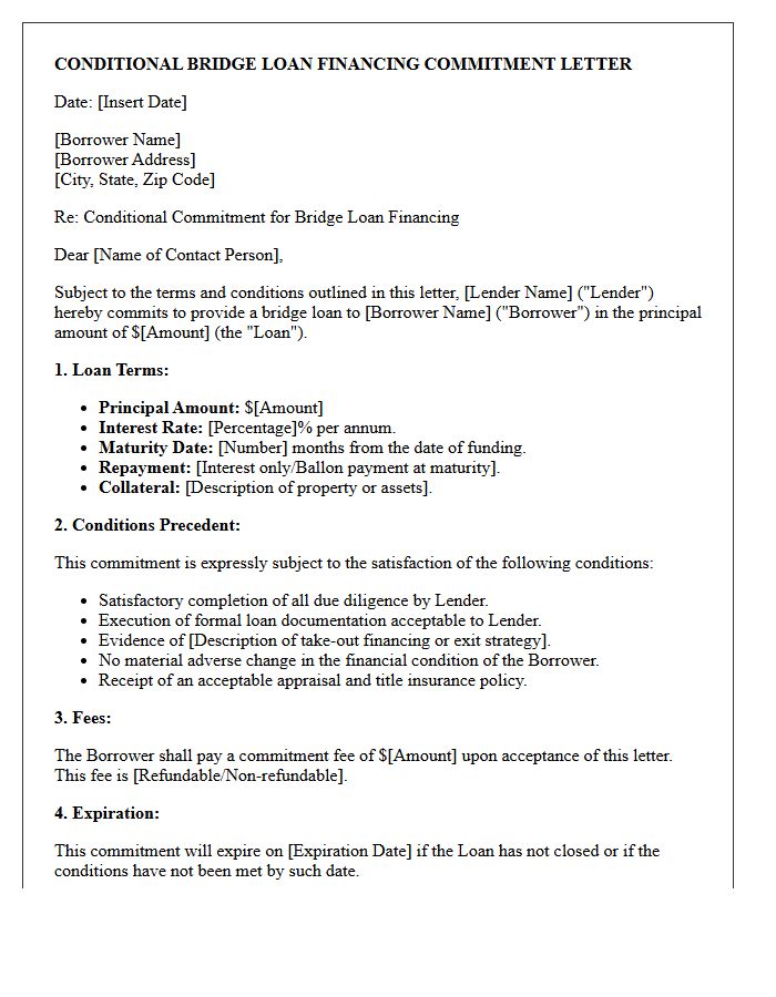 Conditional Bridge Loan Financing Commitment Letter