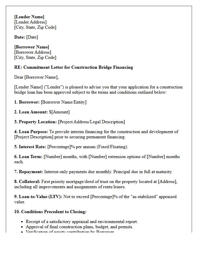 Construction Bridge Loan Financing Commitment Letter