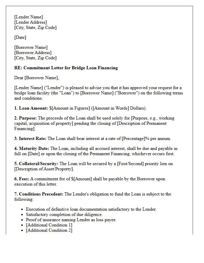 Draft Bridge Loan Financing Commitment Letter