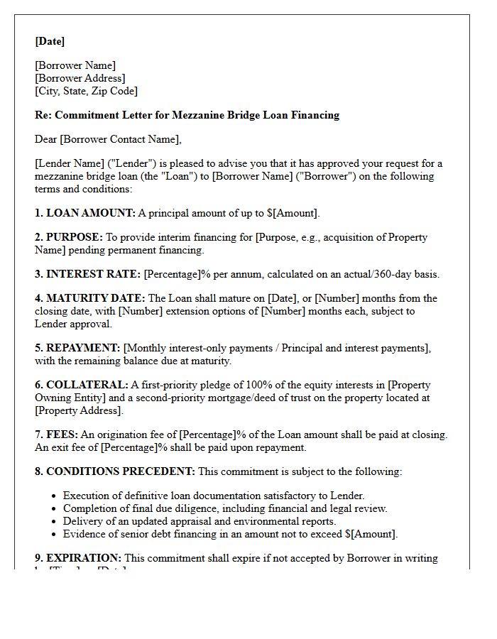 Mezzanine Bridge Loan Financing Commitment Letter