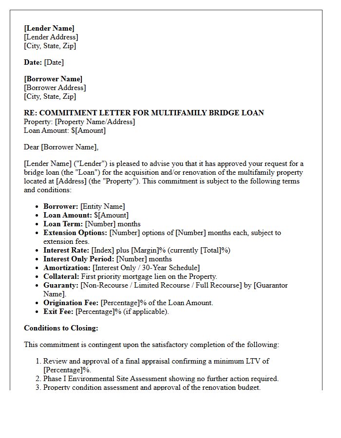 Multifamily Bridge Loan Financing Commitment Letter