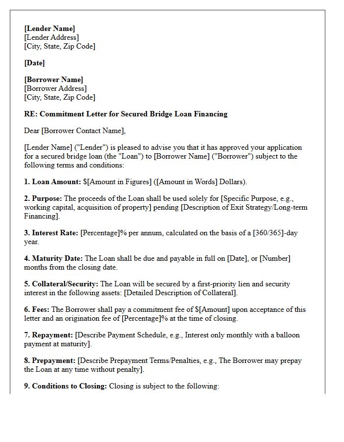 Secured Bridge Loan Financing Commitment Letter