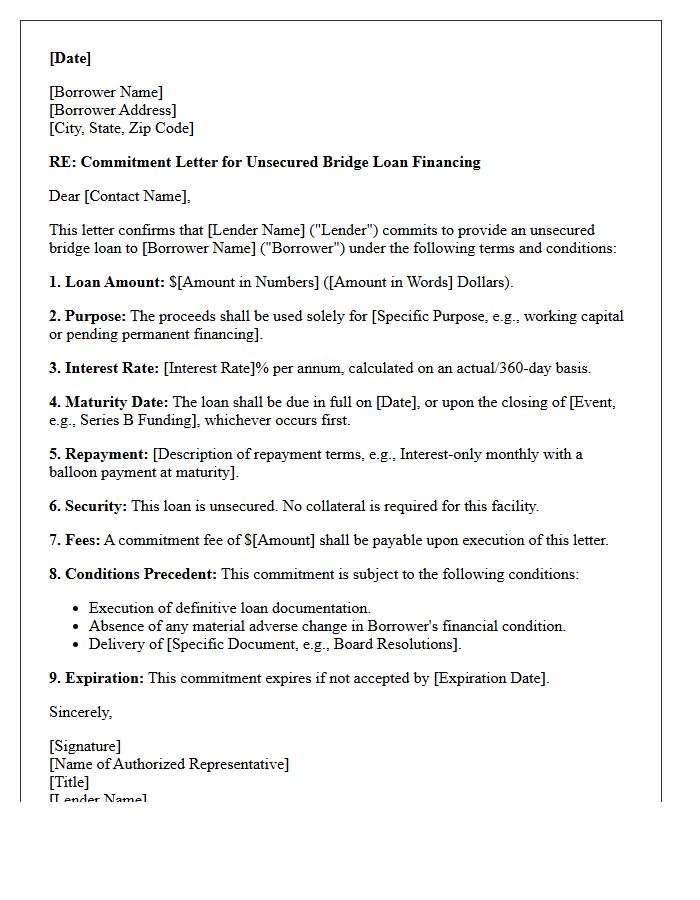 Unsecured Bridge Loan Financing Commitment Letter