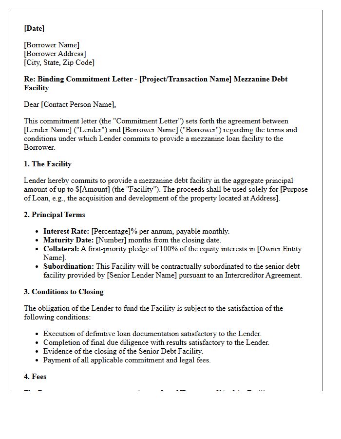 Binding Mezzanine Debt Facility Commitment Letter