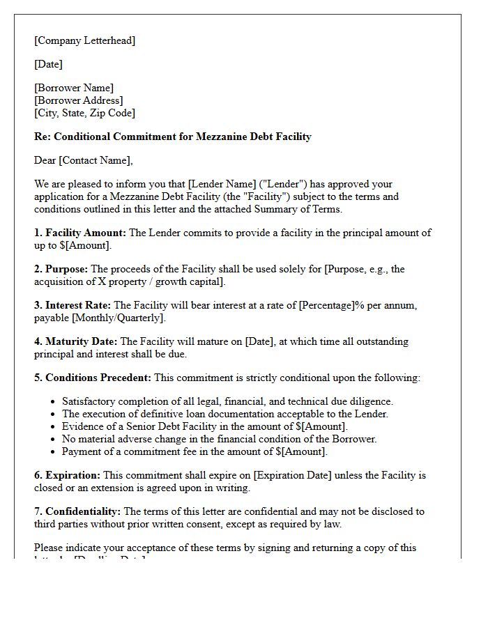 Conditional Mezzanine Debt Facility Commitment Letter
