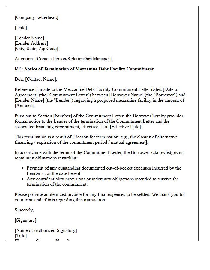 Mezzanine Debt Facility Commitment Termination Letter