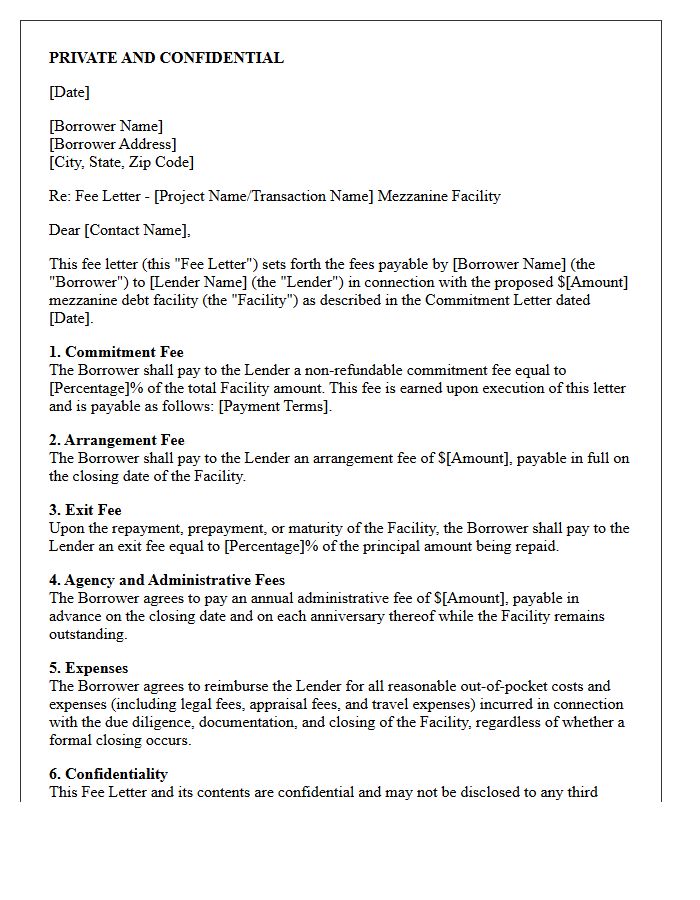 Mezzanine Debt Facility Fee Letter