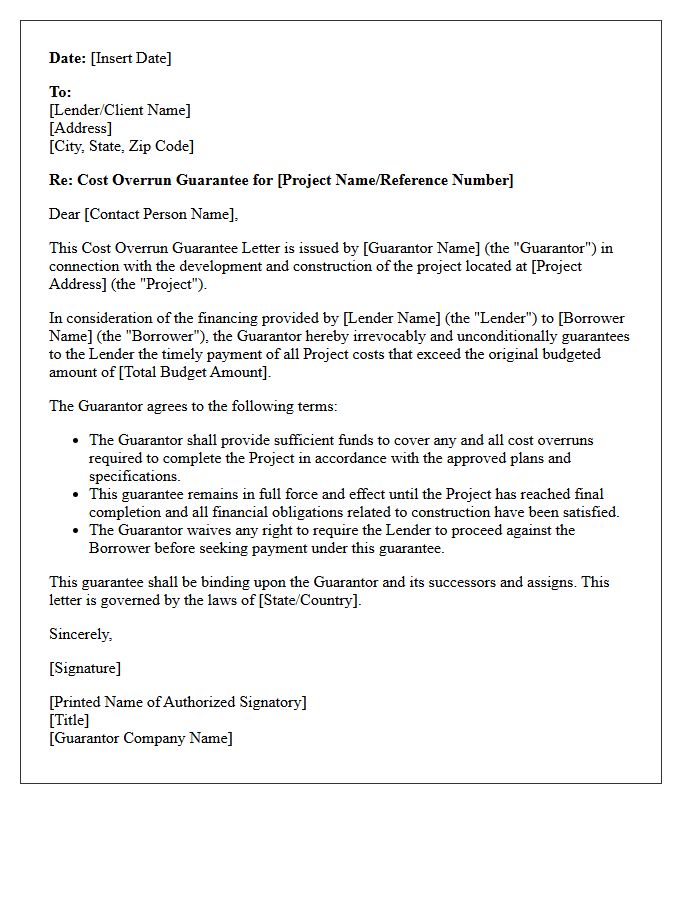 Cost Overrun Guarantee Letter