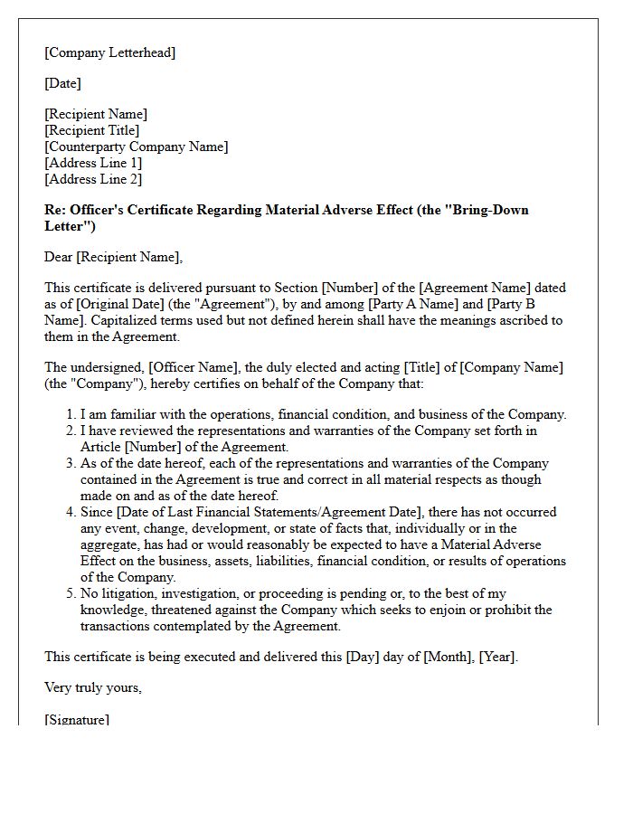 Material Adverse Effect Bring-Down Letter