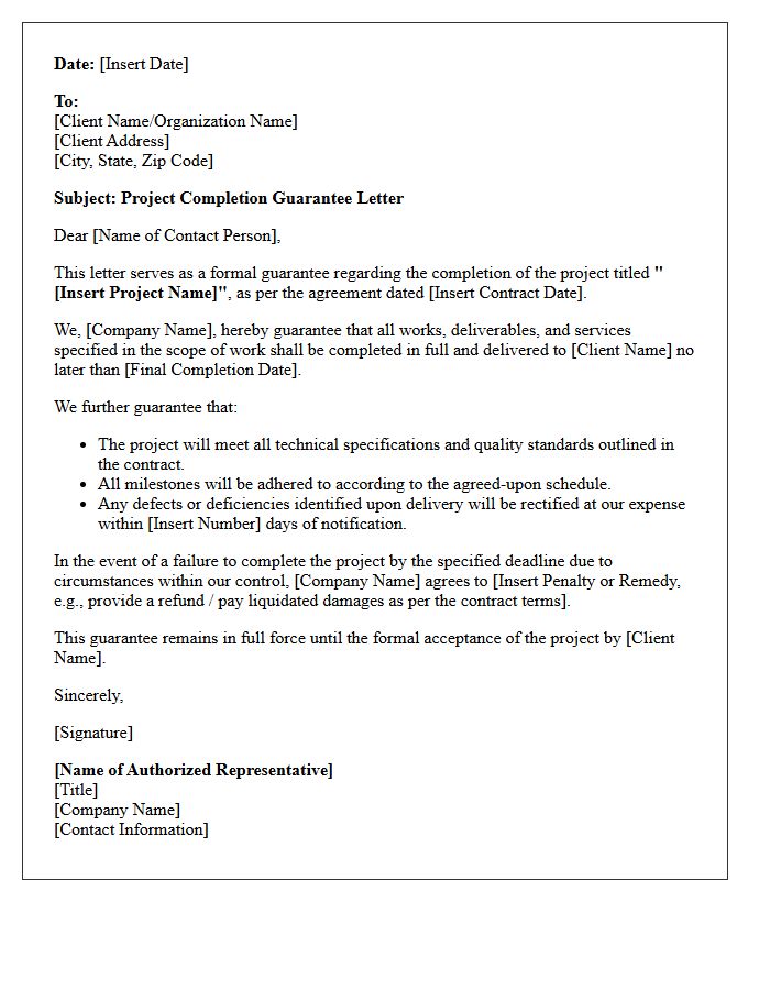 Project Completion Guarantee Letter