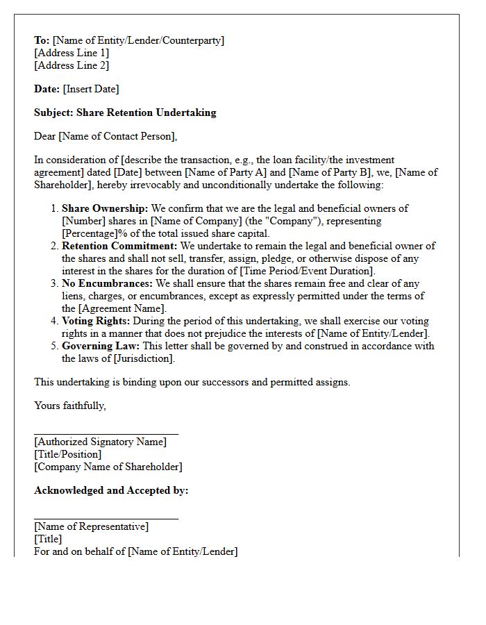 Share Retention Undertaking Letter