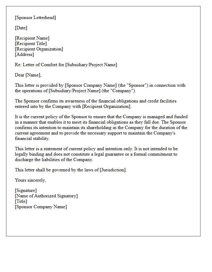 Sponsor Comfort Letter