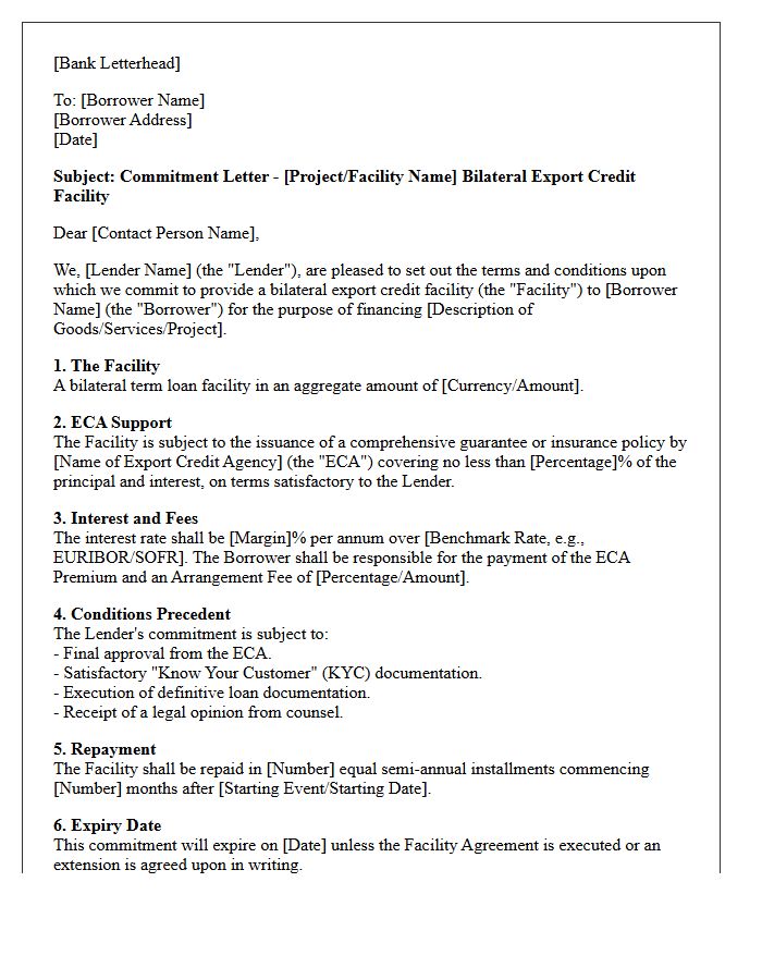 Bilateral Facility Export Credit Agency Commitment Letter