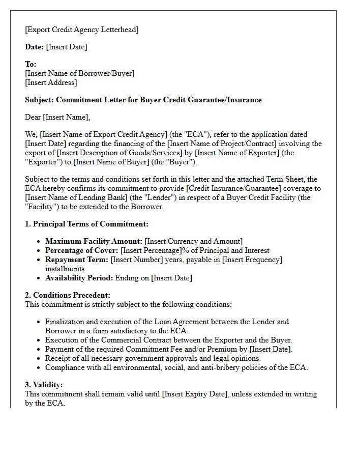 Buyer Credit Export Credit Agency Commitment Letter