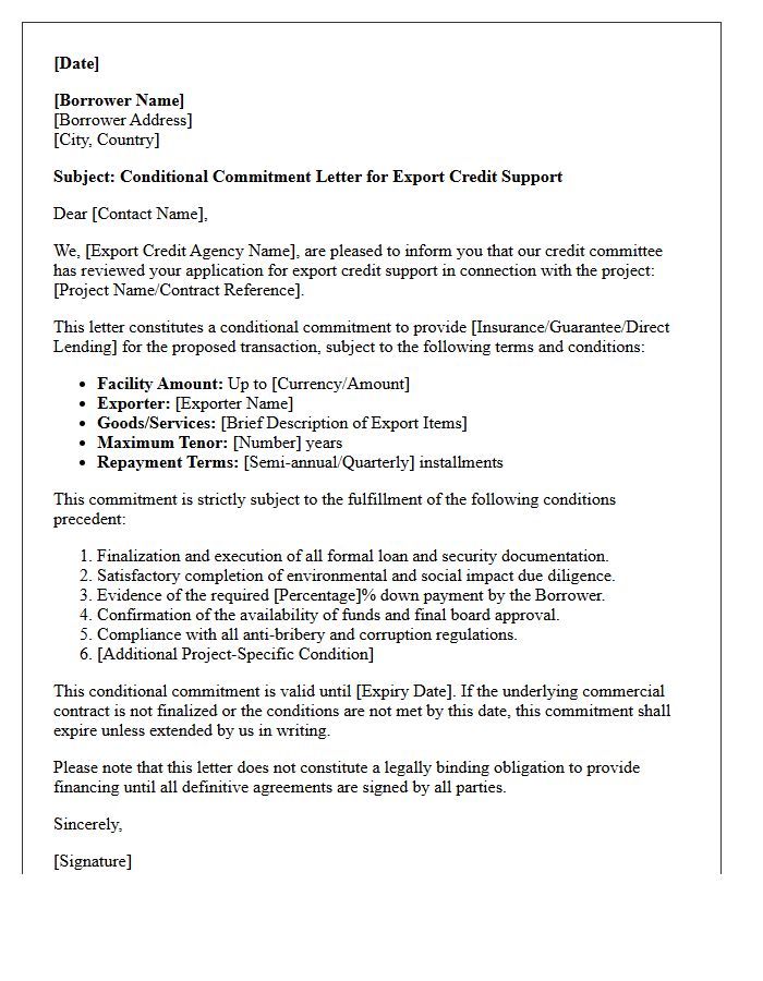 Conditional Export Credit Agency Commitment Letter