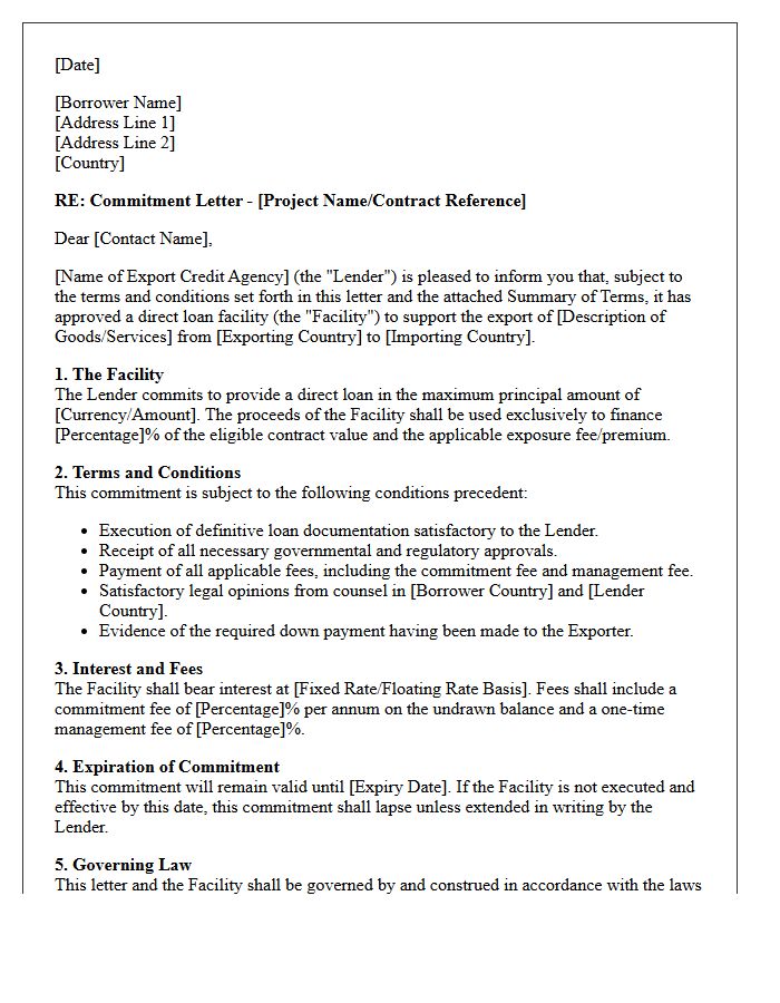 Export Credit Agency Direct Lending Commitment Letter