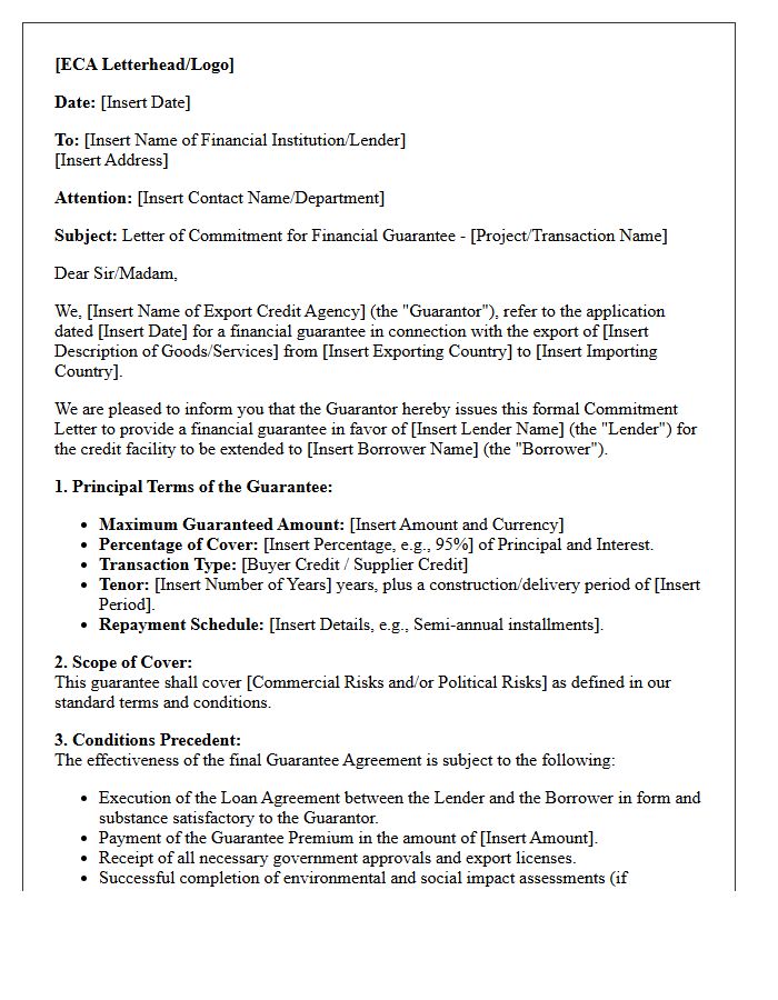 Export Credit Agency Financial Guarantee Commitment Letter