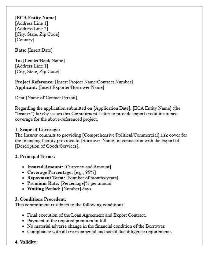 Export Credit Agency Insurance Coverage Commitment Letter