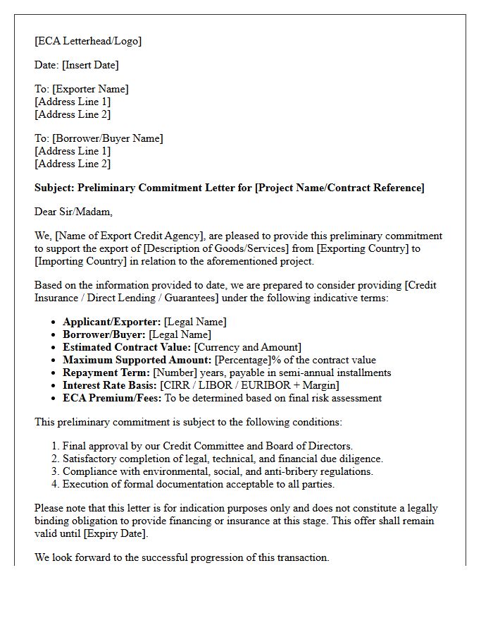 Preliminary Export Credit Agency Commitment Letter