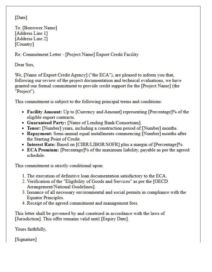 Project Finance Export Credit Agency Commitment Letter