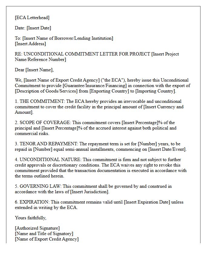 Unconditional Export Credit Agency Commitment Letter