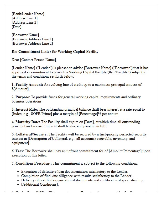 Working Capital Facility Commitment Letter