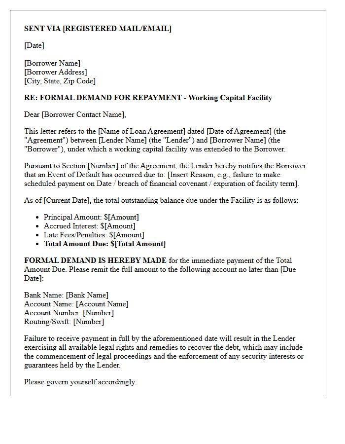 Working Capital Facility Demand Letter