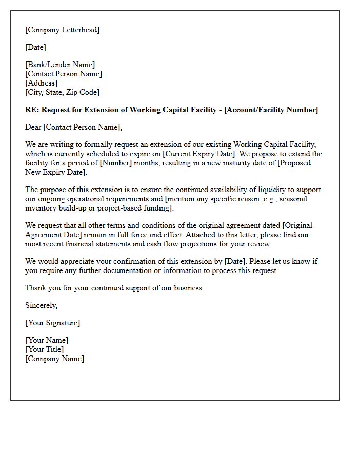 Working Capital Facility Extension Letter