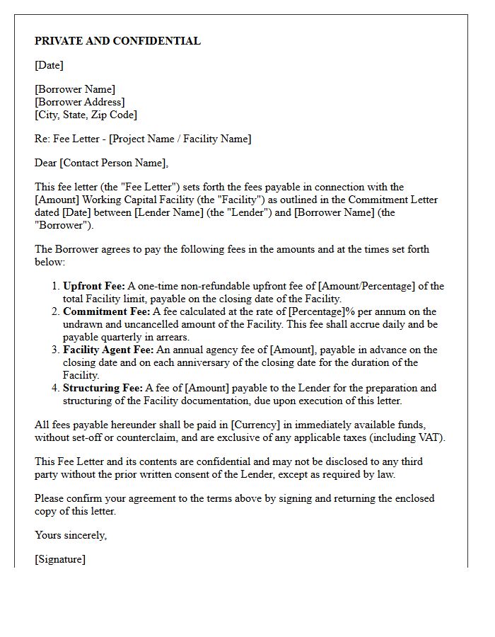Working Capital Facility Fee Letter