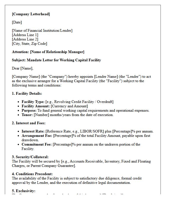 Working Capital Facility Mandate Letter