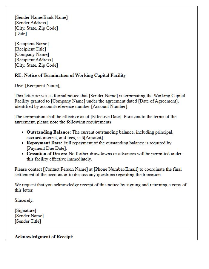 Working Capital Facility Termination Letter