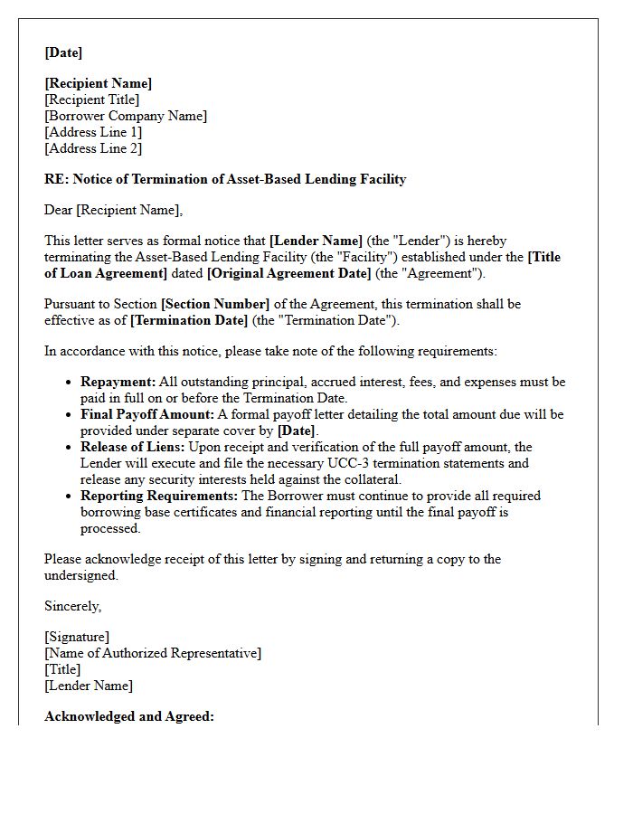 Asset-Based Lending Facility Termination Letter