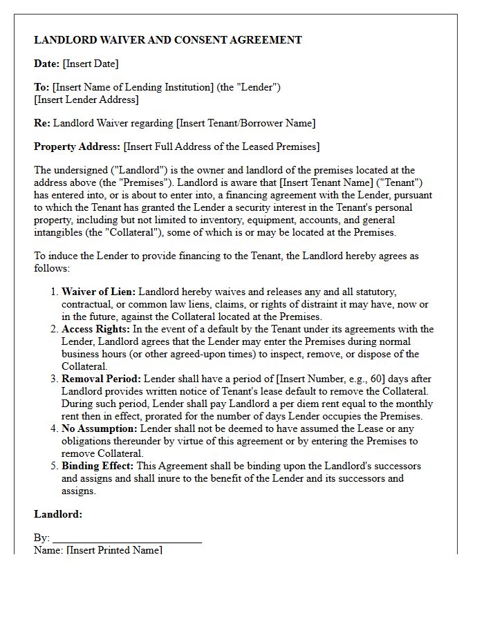 Asset-Based Lending Landlord Waiver Letter