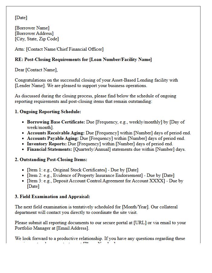 Asset-Based Lending Post-Closing Letter