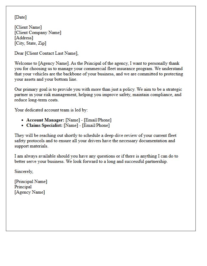 Agency Principal Welcome Letter For New Commercial Fleet Clients
