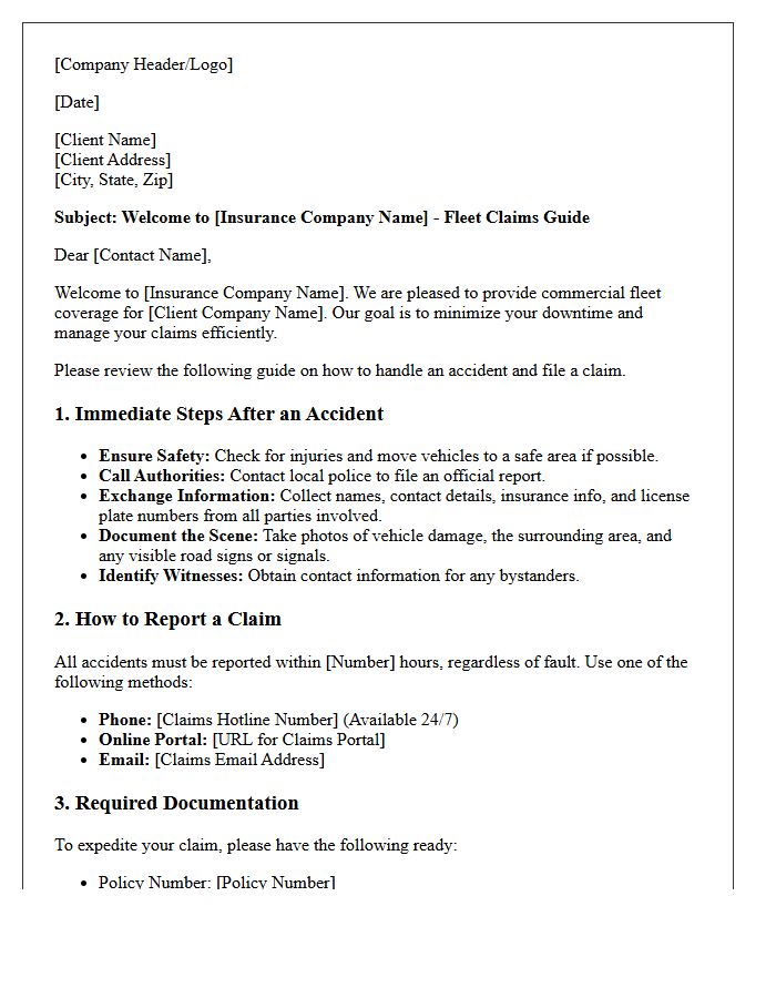 Claims Process Guide And Welcome Letter For Commercial Fleet Auto