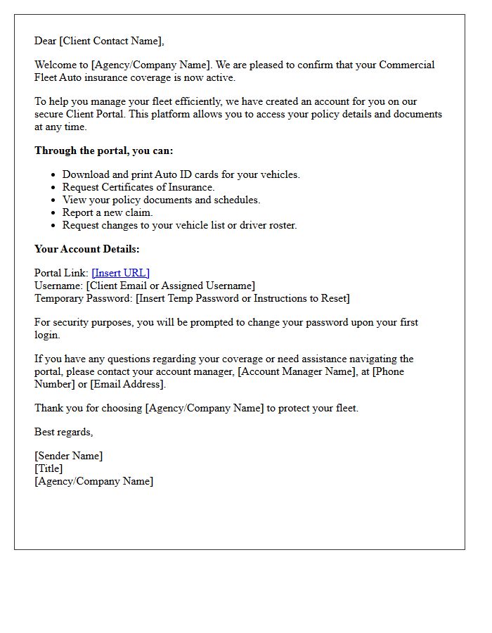 Client Portal Access And Welcome Letter For Commercial Fleet Auto