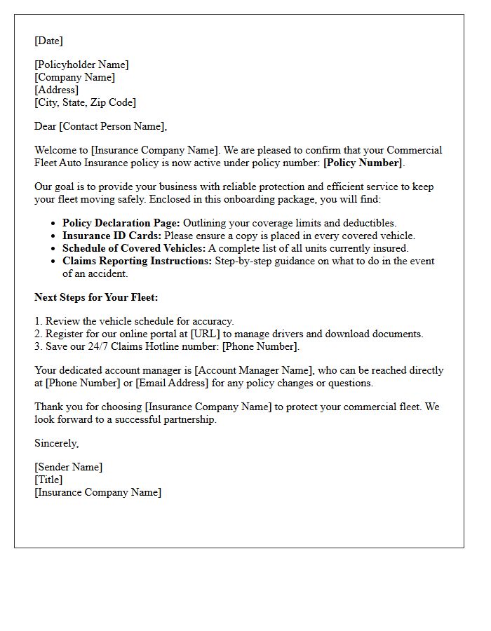 Commercial Fleet Auto Insurance Onboarding Welcome Letter