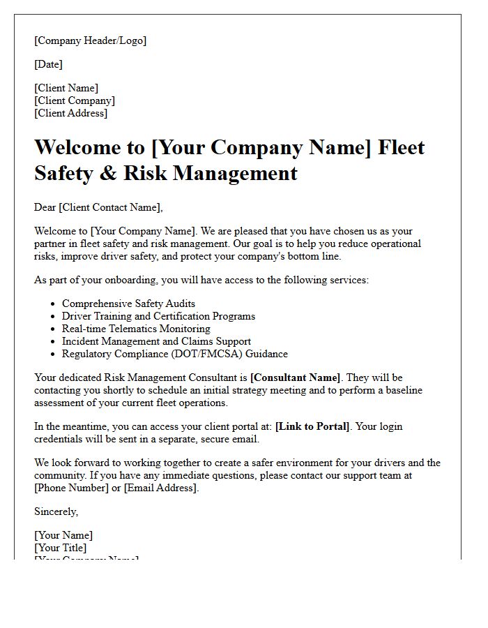 Fleet Safety And Risk Management Welcome Letter For New Clients